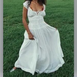 White Strappy Back Cotton Maxi Dress